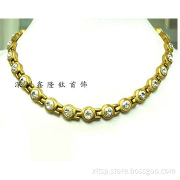 TT80 HOT Stainless Steel Gold Necklace with Crystals